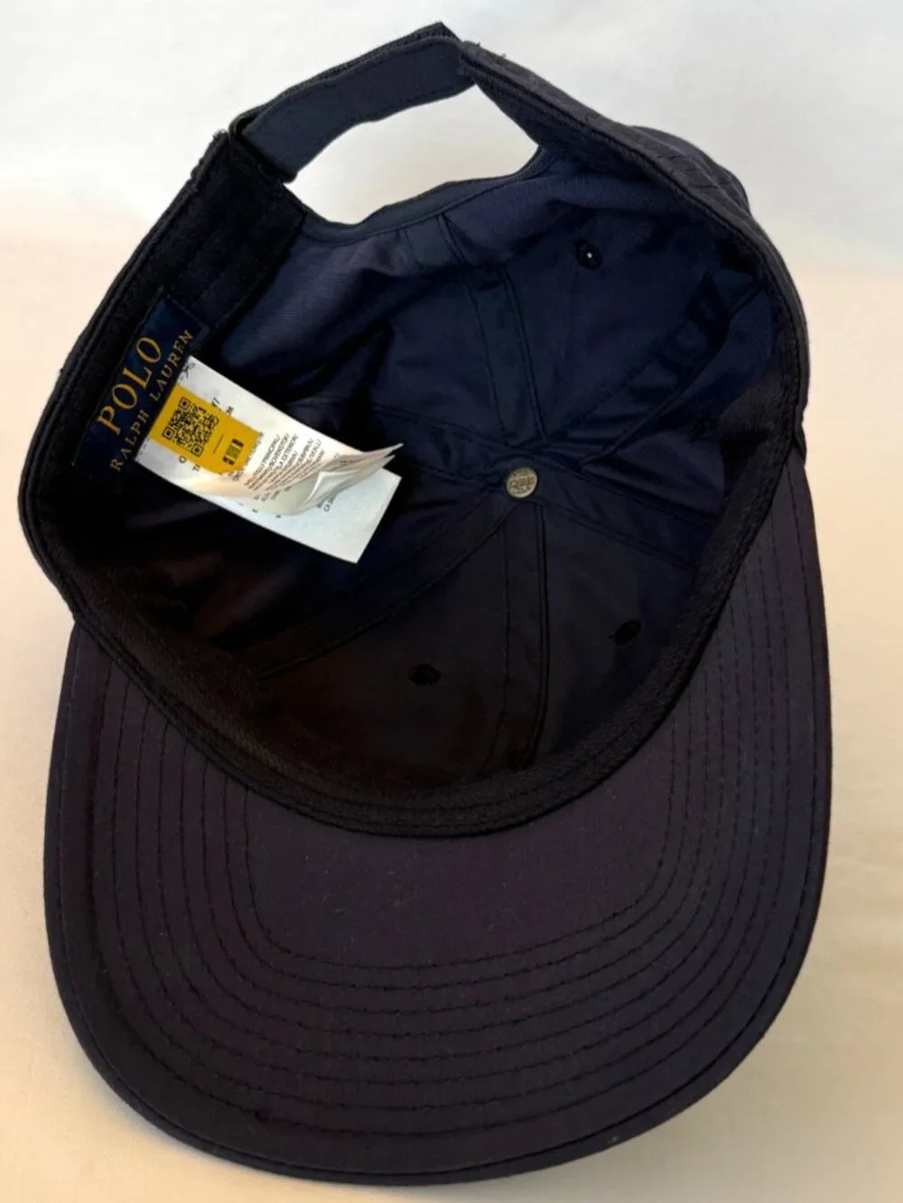 POLO RALPH LAUREN CAP HAT NAVY BLUE PONY SPELLOUT LOGO PRINT STRAPBACK MENS OS